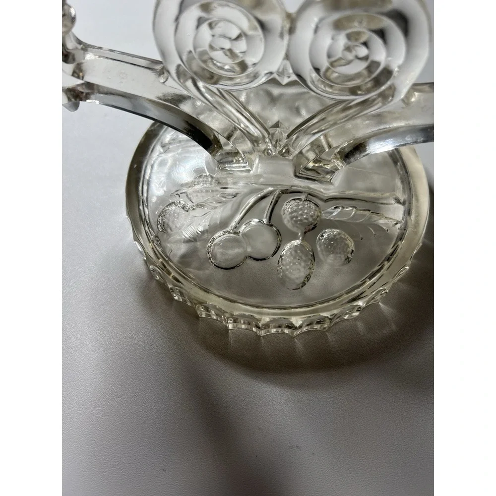 Vintage Jeannette Glass Cosmos Double‎ Candlestick Holder Berry Pattern Base